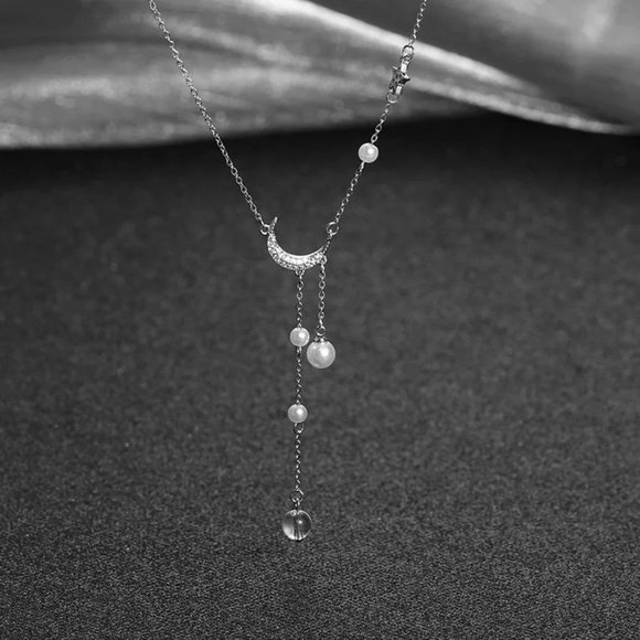 Star Moon Imitation Pearl Tassel Chain Necklace - Picture 7 of 8
